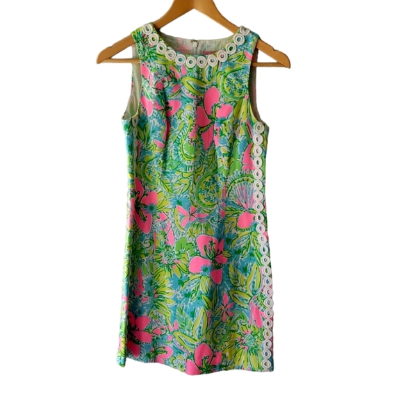 Lilly Pulitzer Pink and Green Floral Sleeveless Sheath Dress Size 00 - Picture 1 of 4